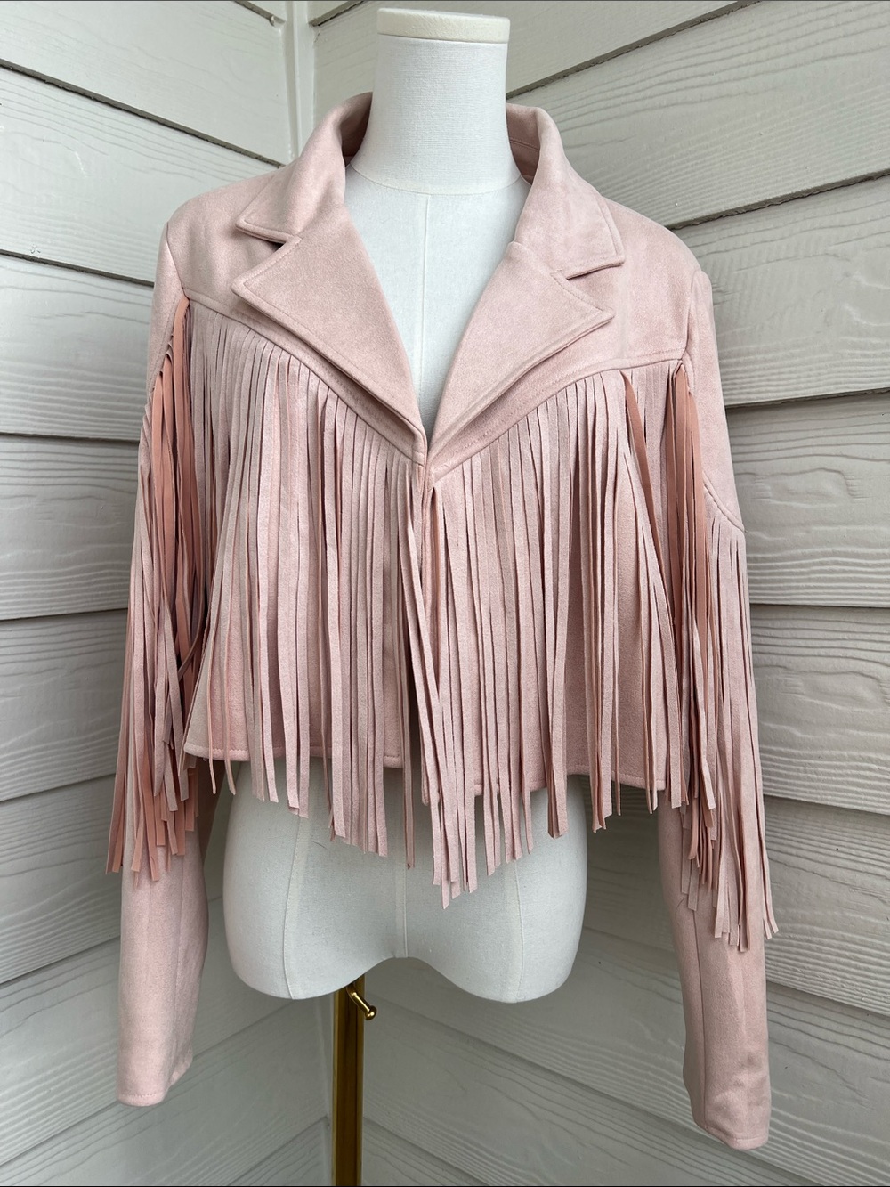 NWOT Impressions Boutique Feeling Grand Faux Suede Fringe Jacket - Pink - Medium
